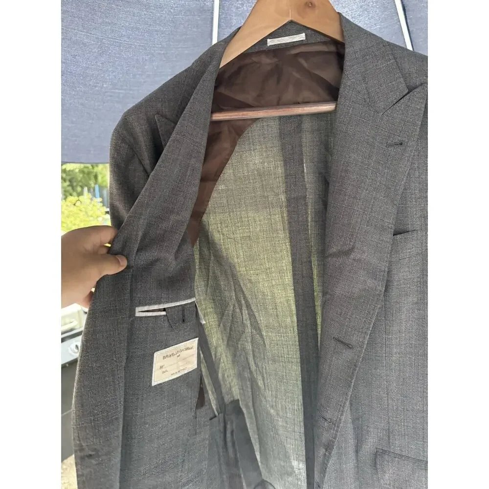 Brunello Cucinelli Blazer Jacket Peak Lapel Glen Plaid Wool 54/44 Unstructured